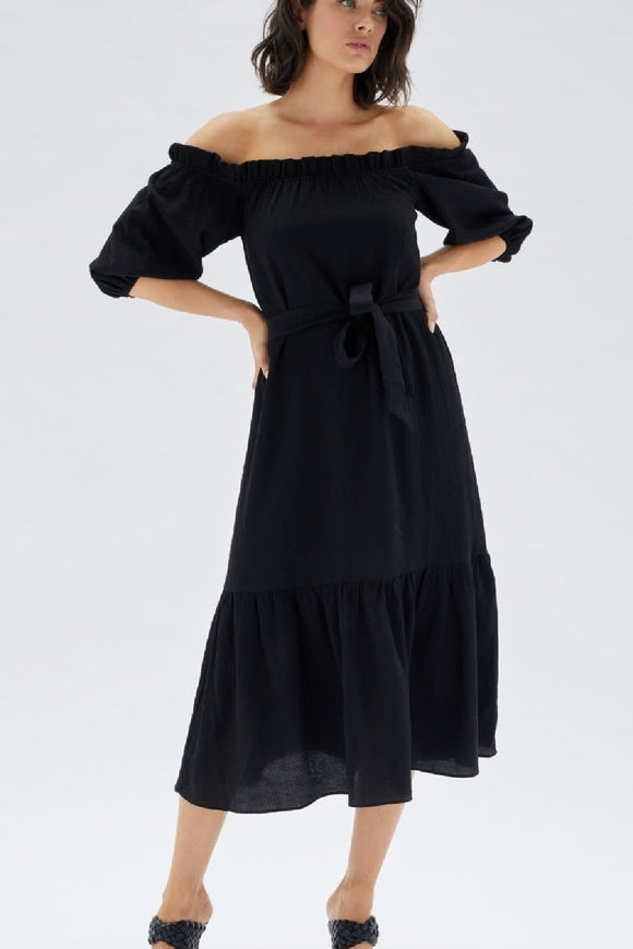 Fatima Frill Midi Dress - Black | Minkpink - Clearance