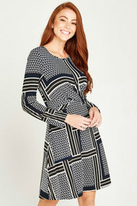 Geo Patchwork Knot Dress | Apricot - Clearance