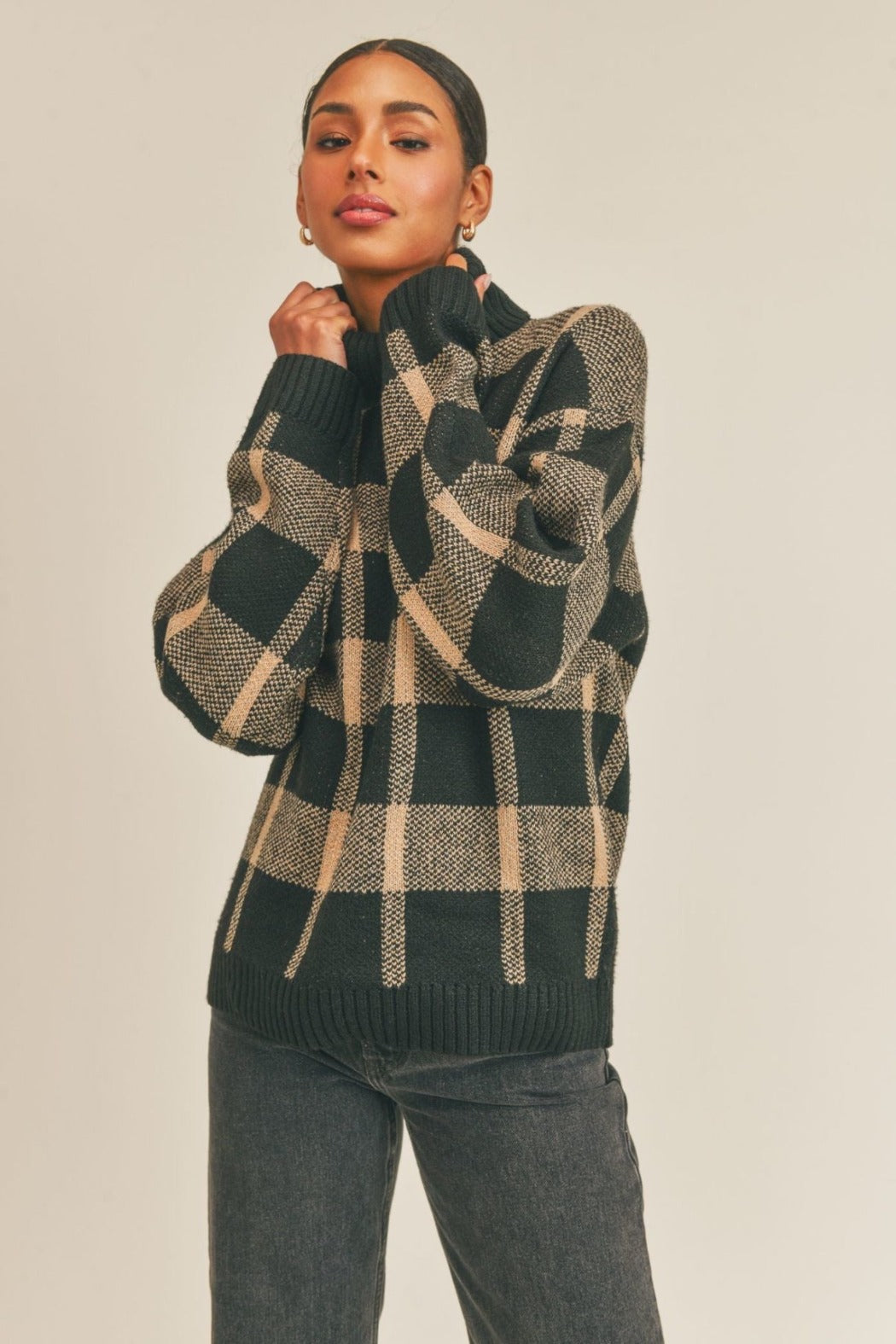 Marilyn Plaid Turtleneck Sweater | Sage The Label - Clearance