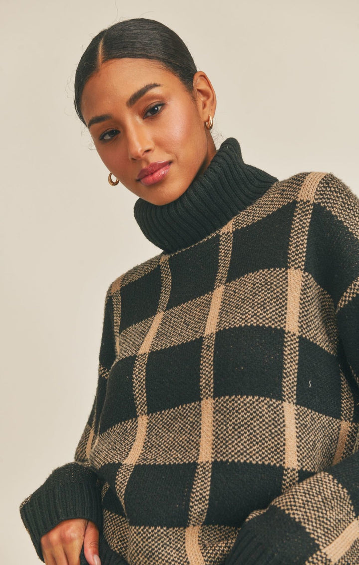 Marilyn Plaid Turtleneck Sweater | Sage The Label - Clearance