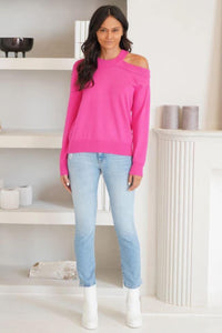 Cold Shoulder Sweater - Hot Pink | Pink Martini - Clearance