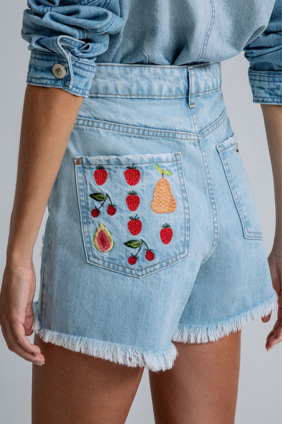 Fruit Embroidered Jean Short  | Lez A Lez - Clearance