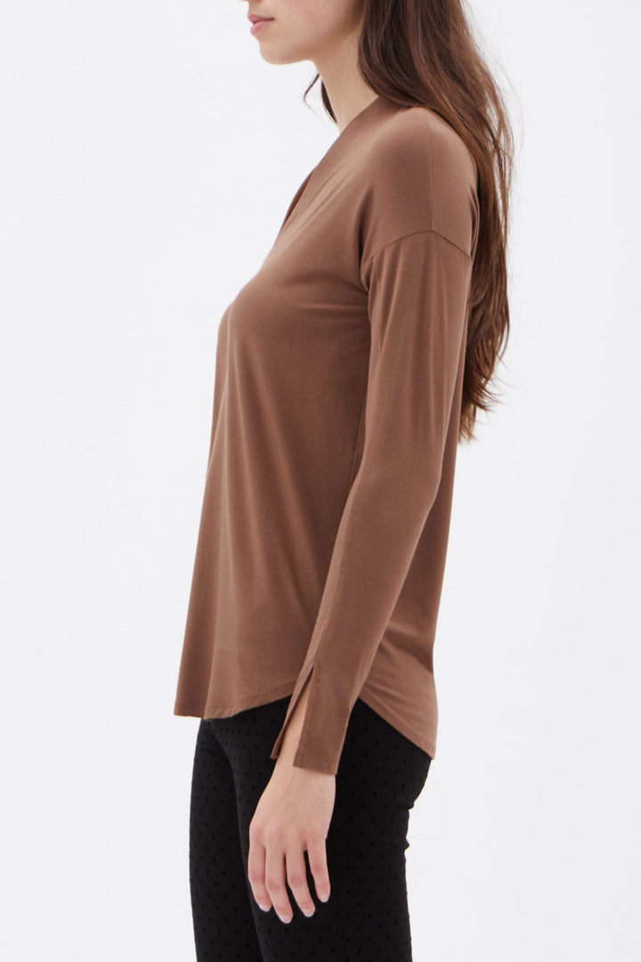 Long Sleeve V-Neck Top - Camel | Up! - Clearance