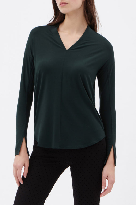 Long Sleeve V-Neck Top - British Green | Up! - Clearance