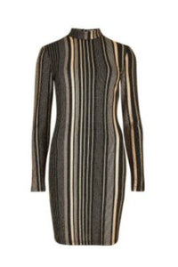 Metallic Stripe Mock Dress | Apricot - Clearance