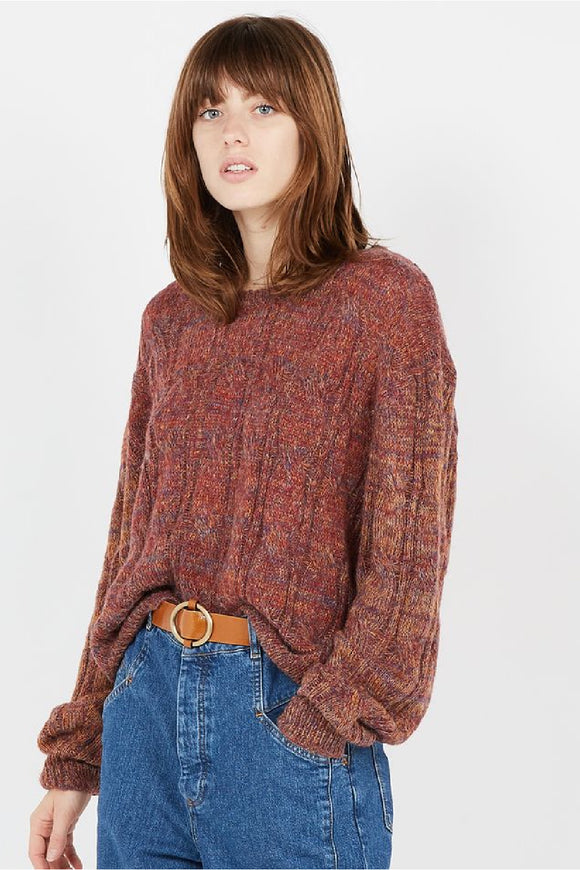 Cable Knit Sweater - Red/Navy | The Korner - Clearance