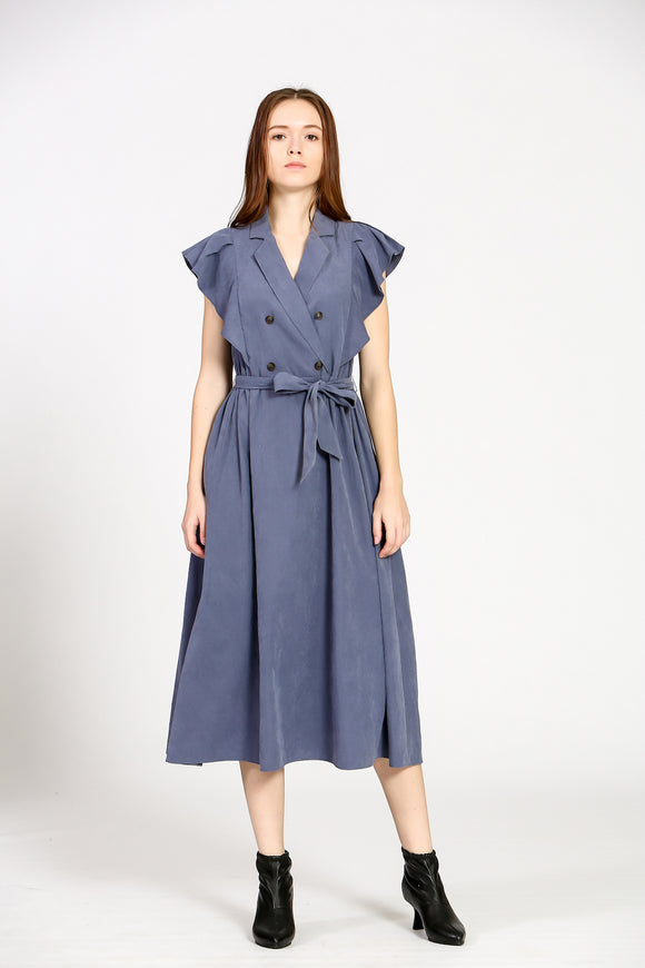 Ruffle Midi Dress - Blue | The Korner - Clearance