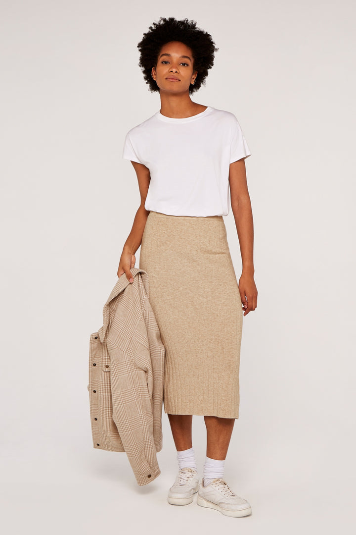 Stone Ribbed Knit Skirt | Apricot - Clearance